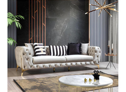 Chesterfield Hellbeiger 3-Sitzer Luxuriöse Wohnzimmer Designer Couch