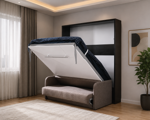 Schrank Bett mit Sofa Polster Wand Schränke Schlaf Bett klapp Möbel + Couch Neu