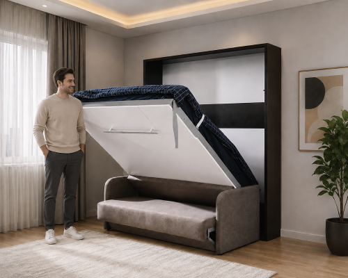 Schrank Bett mit Sofa Polster Wand Schränke Schlaf Bett klapp Möbel + Couch Neu