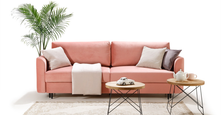 Sofa 3+3 místa s funkcí postele Design Tkanina Růžová