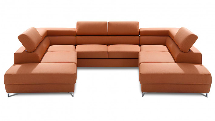 Rohová sedačka ve tvaru U s funkcí postele z látky