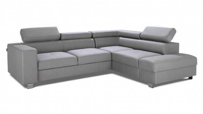 Šedý rohový gauč s funkcí postele, moderní design ve tvaru L