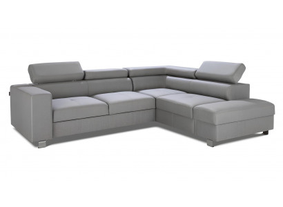 Šedý rohový gauč s funkcí postele, moderní design ve tvaru L
