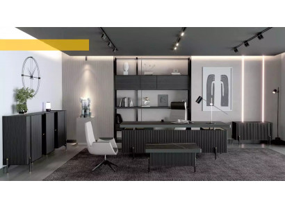 Designový kancelářský nábytek, stůl, komoda, černý kancelářský nábytek