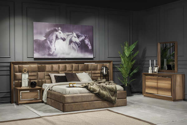 Elegantní hnědá ložnice komoda skříň postel Möbel 6 ks.