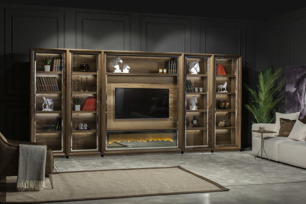 Luxusní obývací stěna 448 cm s krbem z dřeva