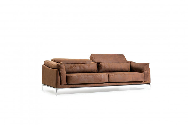 Sofa pro tři osoby s měkkým vzhledem hnědého sametu
