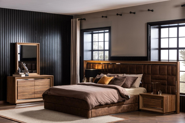 Hnědá moderní komoda + zrcadlo s praktickým úložným prostorem