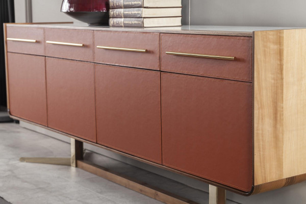 Oranžová skříňka se zásuvkami a policemi, komoda xxl, sideboard 240cm