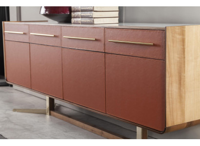 Oranžová skříňka se zásuvkami a policemi, komoda xxl, sideboard 240cm