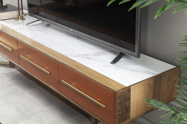 Oranžová stěna obývacího pokoje z oceli TV nábytek média