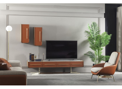 Oranžová stěna obývacího pokoje z oceli TV nábytek média