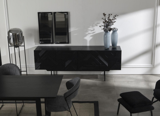 Mobilní luxusní černá komoda 208 cm se zrcadlem 2 kusy