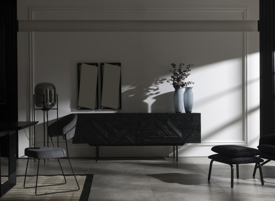 Mobilní luxusní černá komoda 208 cm se zrcadlem 2 kusy