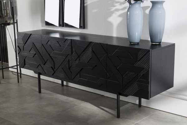 Mobilní luxusní černá komoda 208 cm se zrcadlem 2 kusy