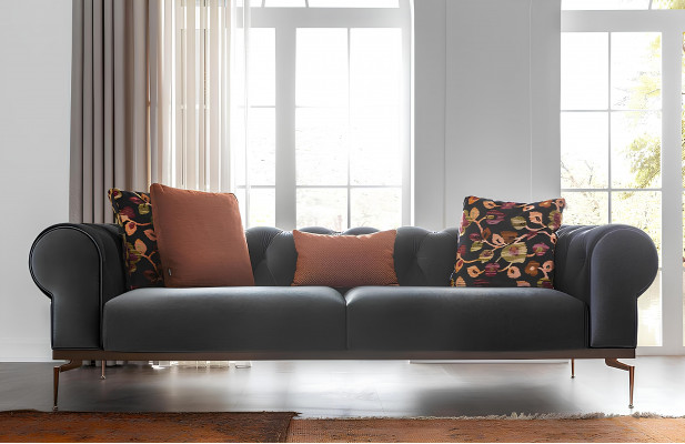 Sofa Chesterfield tříosobová látková modrá