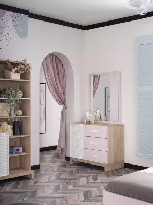 Komoda s zrcadlem Möbel pro děti růžová 2 kusy dětský Zimmer skříň