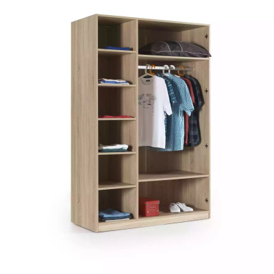 Skříň 3-dveřová Moden Dřevěná Šedá Zrcadlo Dětský Zimmer