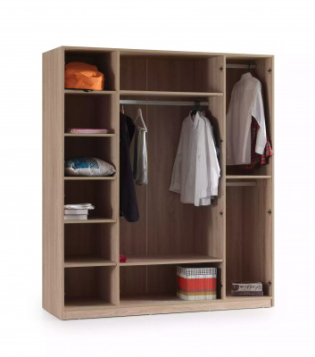 Skříň 4-dveřová Moden Dřevěná Šedá Zrcadlo Dětský Zimmer
