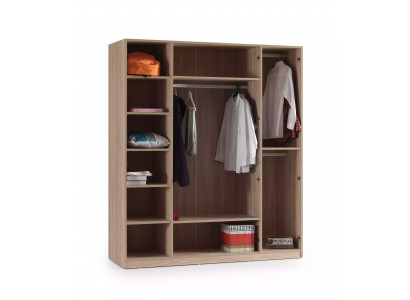 Skříň 4-dveřová Moden Dřevěná Šedá Zrcadlo Dětský Zimmer