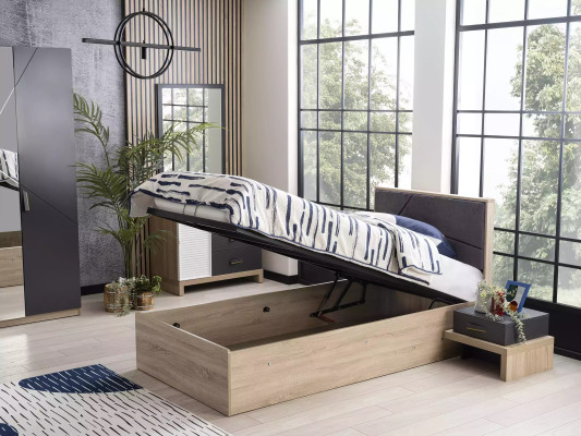 Dětská postel s úložným prostorem, dřevěná konstrukce, šedá, postele do dětského Zimmer