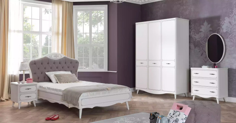 Mladistelská postel Chesterfield 120 cm Sada 5 kusů Šedá Tkanina
