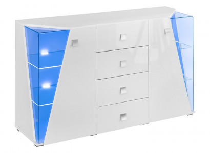 Luxusní bílá komoda 2x vitrína set nábytku do moderního obývacího pokoje