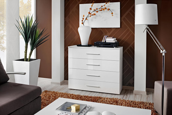 Moderní mobilní komoda do obývacího pokoje, bílá, nový nábytek