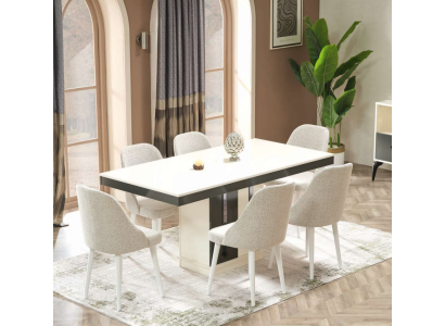 Kompletní luxusní jídelní Garnitur s jídelním stolem a 6 designovými židlemi