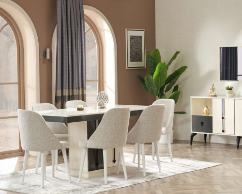 Kompletní luxusní jídelní Garnitur s jídelním stolem a 6 designovými židlemi