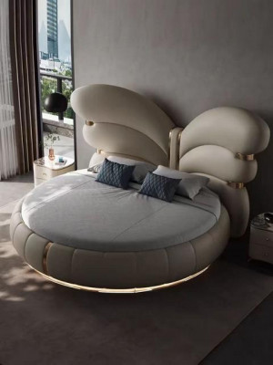 Luxuriöses rundes Designer-Bett Motýl Beige