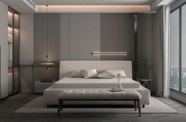 Elegantes gepolstertes Bett in Beige