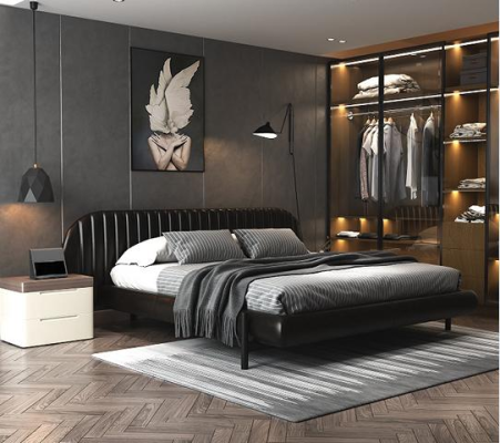 Moderne schwarze Polsterbett – elegantes Design, Komfort beim Schlafen