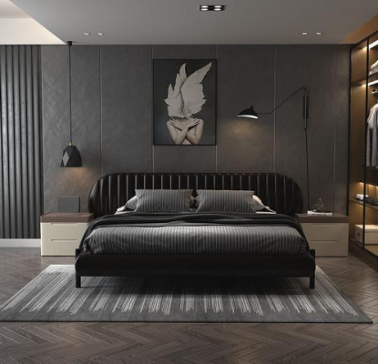 Moderne schwarze Polsterbett – elegantes Design, Komfort beim Schlafen