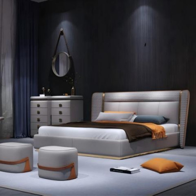 Luxuriöses beiges modernes gepolstertes Bett – bequem und elegant