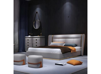 Luxuriöses beiges modernes gepolstertes Bett – bequem und elegant