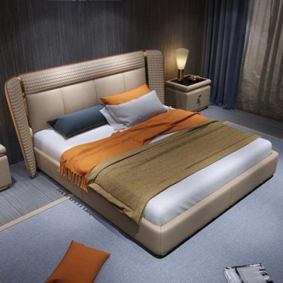 Luxuriöses beiges modernes gepolstertes Bett – bequem und elegant