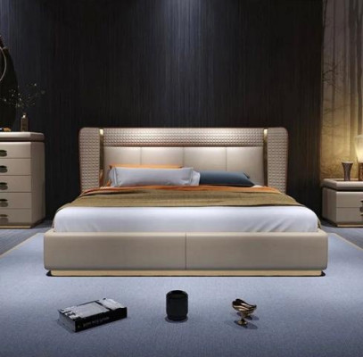 Luxuriöses beiges modernes gepolstertes Bett – bequem und elegant