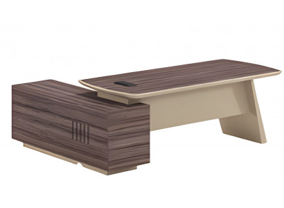 Moderní psací stůl v béžovo-hnědé barvě s dřevěným efektem a pracovní plochou a zásuvkou