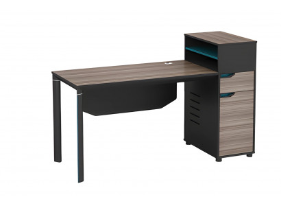 Psací stůl s efektem černohnědého dřeva a úložným prostorem a průchodem pro kabely do kanceláře