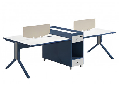 Modré dvojité psací stůl s přepážkou a úložným prostorem pro moderní kancelář