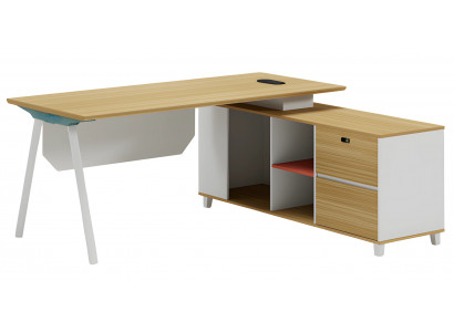 Moderní stůl s úložným prostorem a bílým dřevěným efektem a deskou