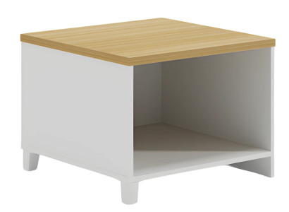 Moderní bílý stůl s dřevěnou deskou, praktický minimalistický úložný prostor