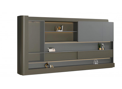 Moderní černá kancelářská skříň se šedou, LED osvětlením a úložným prostorem