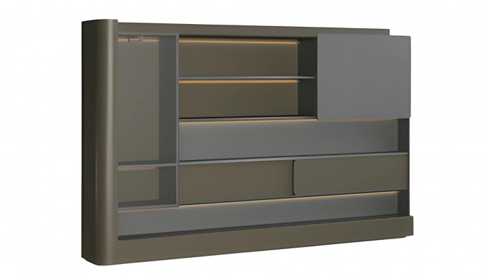 Moderní černá kancelářská skříň se šedou, LED osvětlením a úložným prostorem