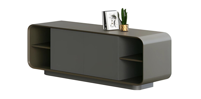 Moderní černá nízká skříň šedá s úložným prostorem minimalistický design
