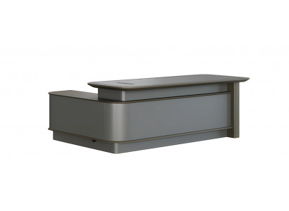 Moderní šedý kancelářský stůl s úložným prostorem a průchodem pro kabely