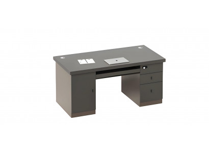 Moderní černo-šedý psací stůl s úložným prostorem a průchodkou na kabely