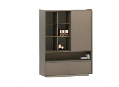 Moderní hnědá kancelářská skříň s policemi a zásuvkami na dokumenty