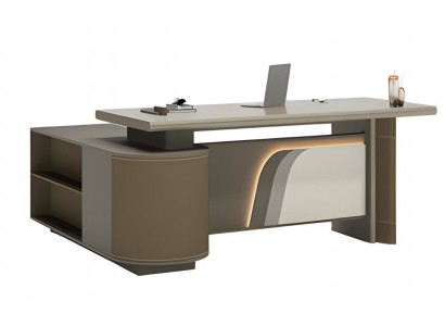 Moderní hnědý a béžový stůl s LED osvětlením do kanceláře a domácí kanceláře